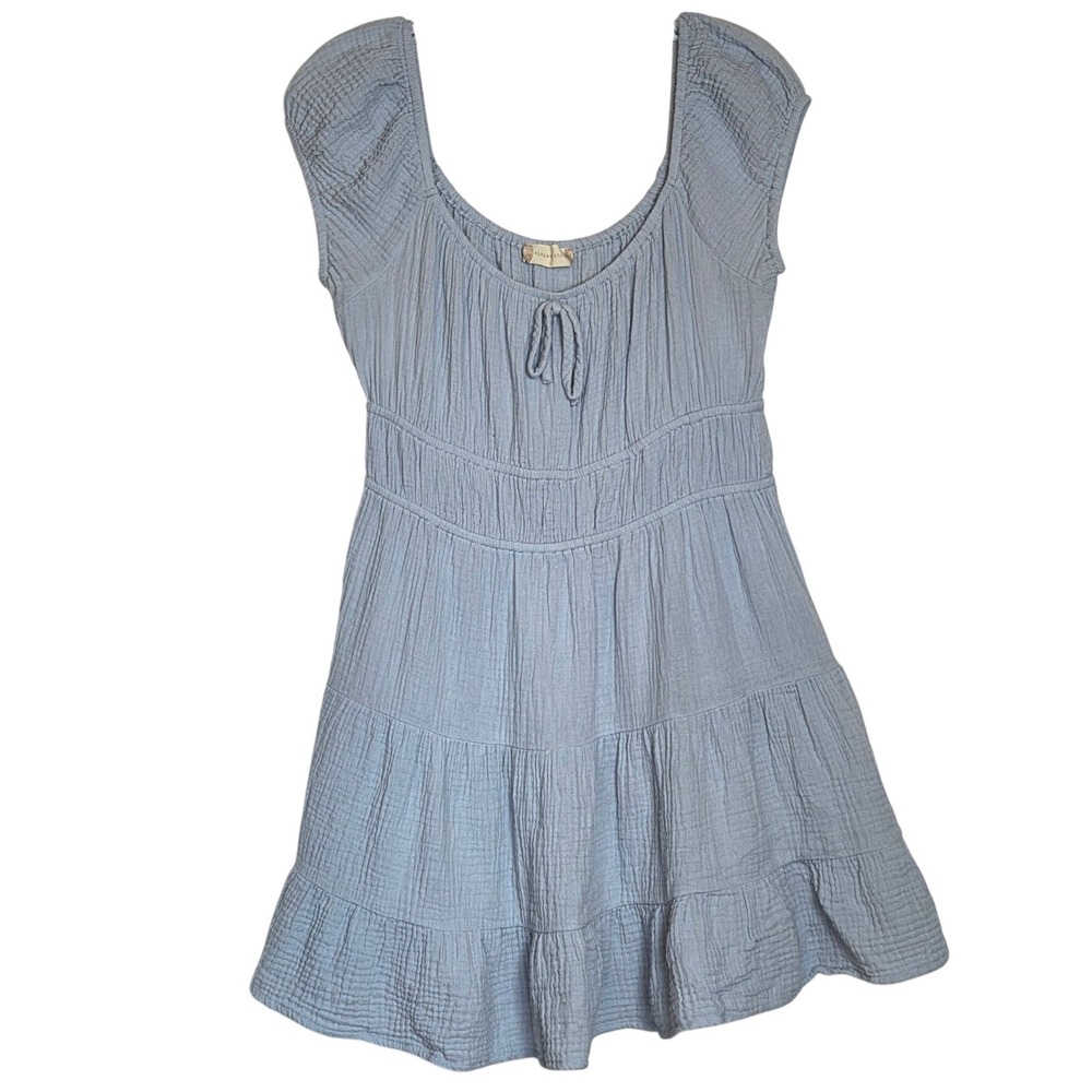 Altar'd State Periwinkle Blue Cotton Gauze Tiered Mini Dress Milkmaid Babydoll